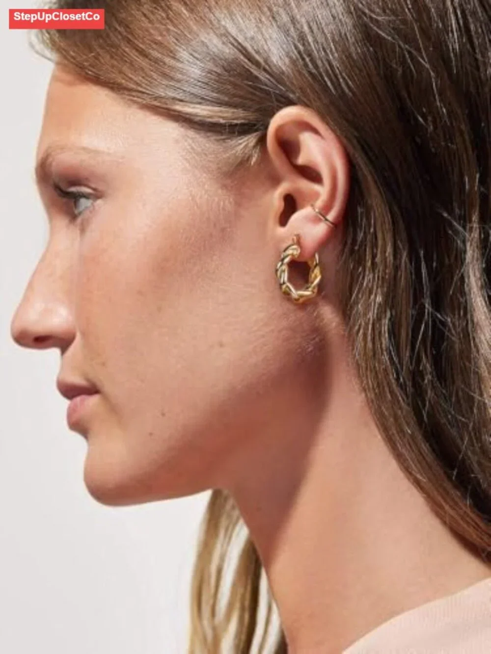 18K Gold Plated Chunky Twisted Hoop Earrings Hypoallergenic